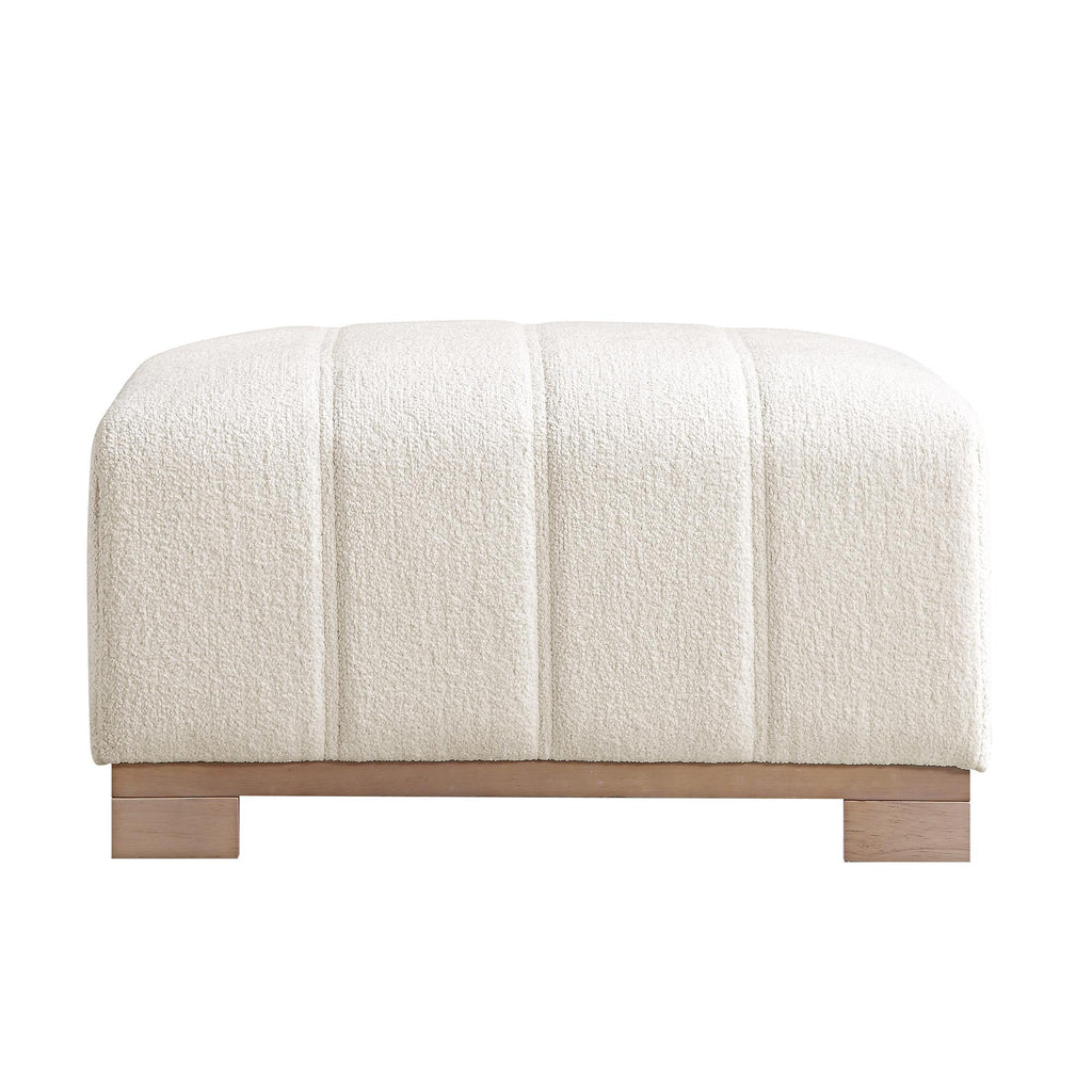 Belsize Beige Boucle Footstool with Wooden Base