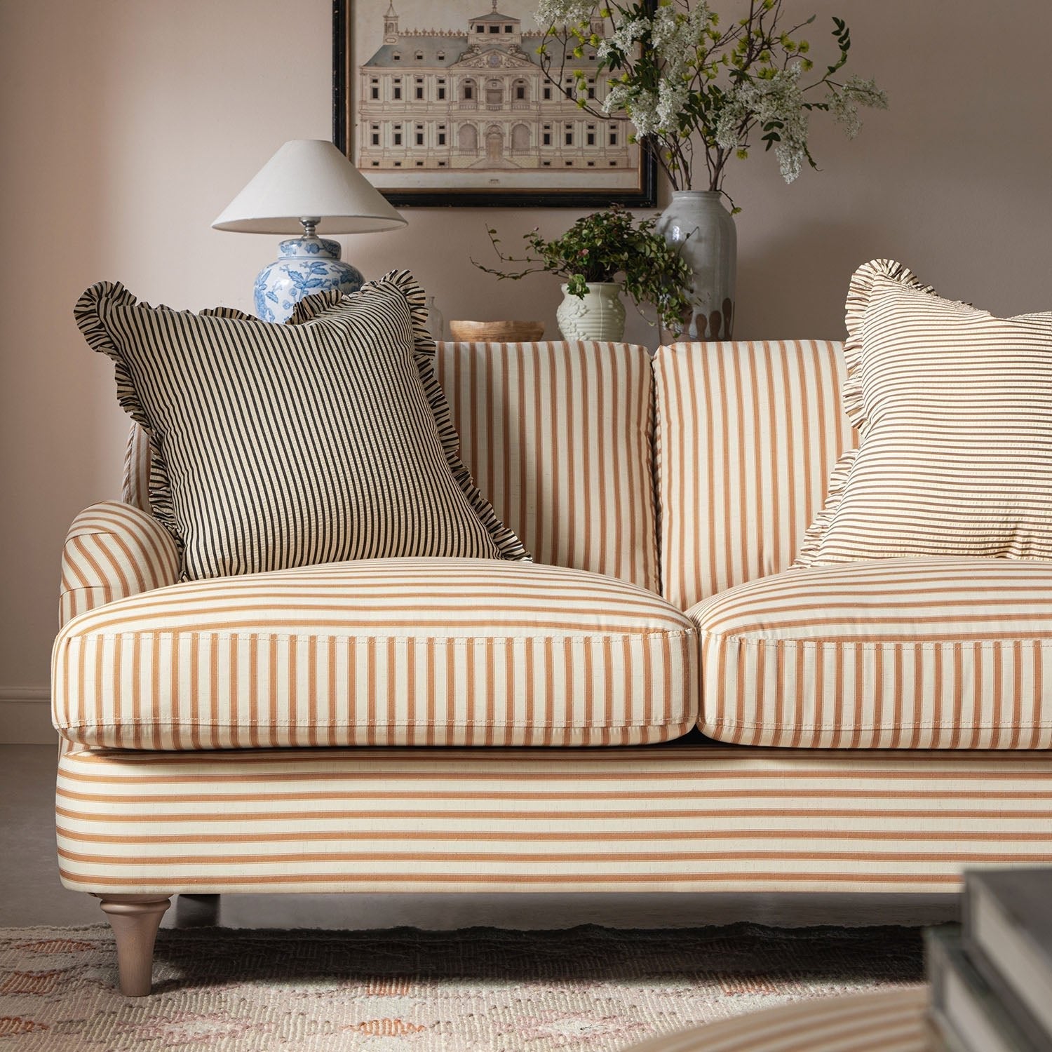 Daphnis Ochre Striped Linen Blend Sofa, 2-Seater