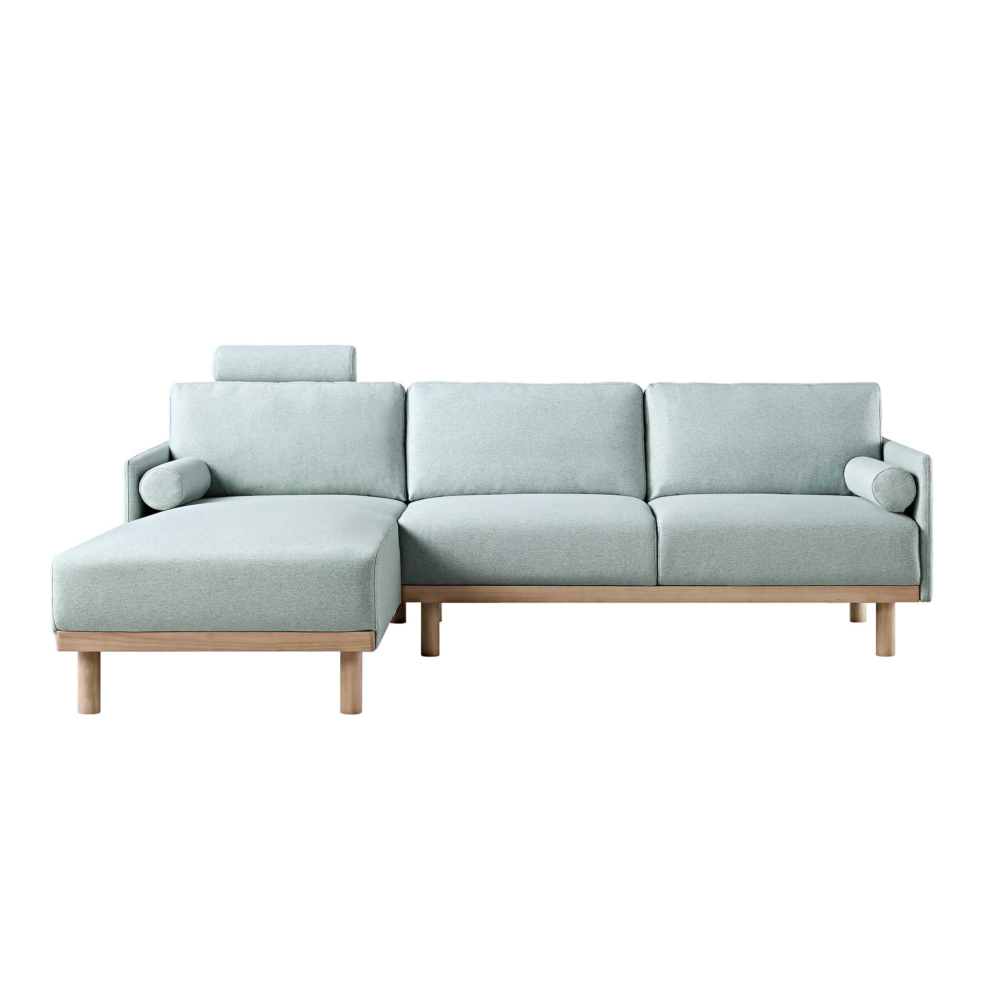 Timber Sage Green Fabric Sofa, Large 3-Seater Chaise Sofa Left Hand Facing
