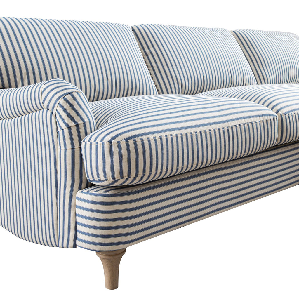 Daphnis Blue Striped Linen Blend Sofa, Grande Chaise Sofa Right Hand Facing