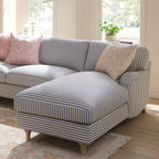 Daphnis Blue Striped Linen Blend Sofa, Grande Chaise Sofa Right Hand Facing