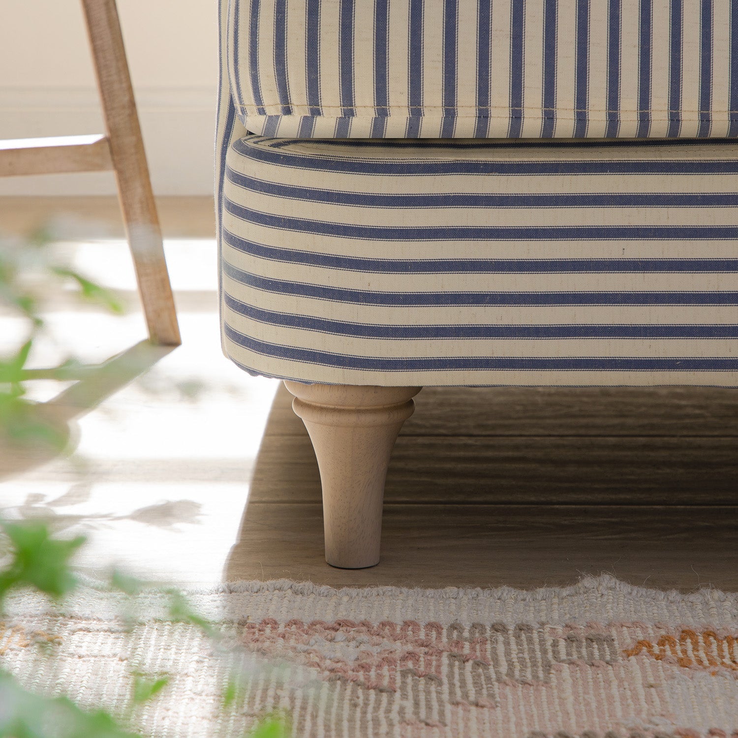 Daphnis Blue Striped Linen Blend Sofa, Grande Chaise Sofa Right Hand Facing