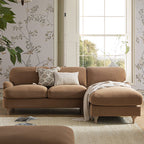 Daphnis Camel Velvet Sofa, Grande Chaise Sofa Right Hand Facing