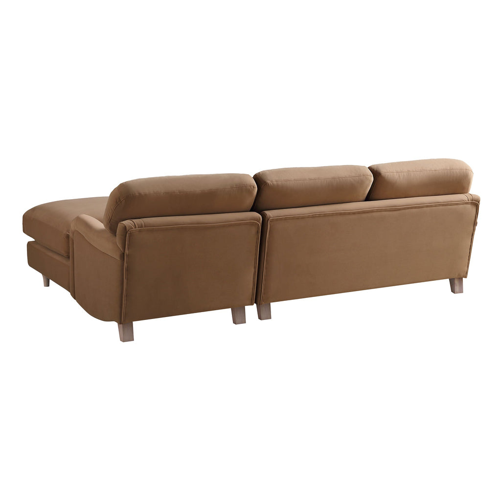 Daphnis Camel Velvet Sofa, Grande Chaise Sofa Right Hand Facing