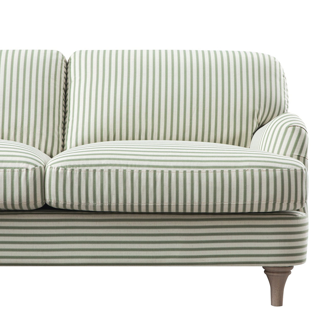Daphnis Green Striped Linen Blend Sofa, Grande Chaise Sofa Left Hand Facing