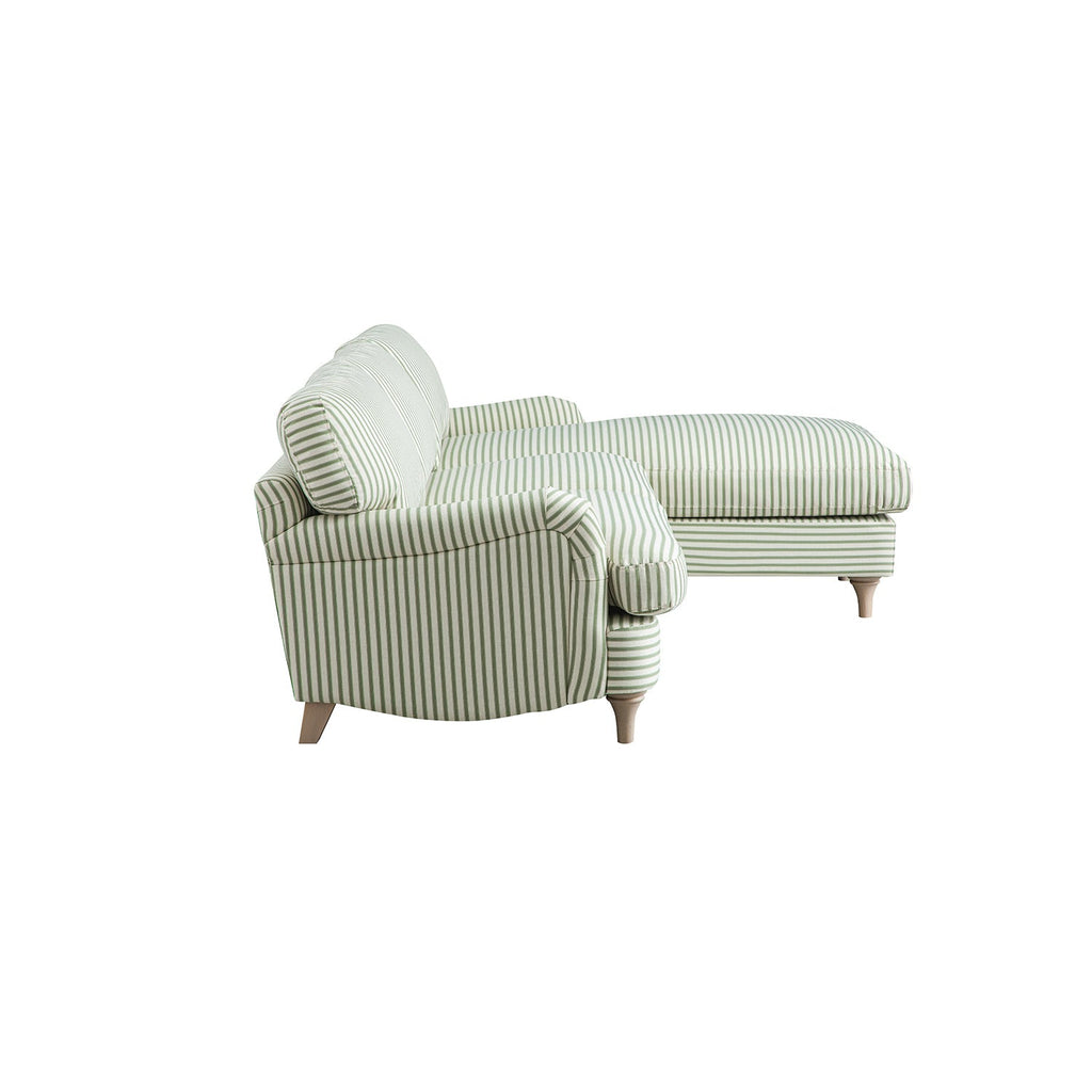 Daphnis Green Striped Linen Blend Sofa, Grande Chaise Sofa Right Hand Facing