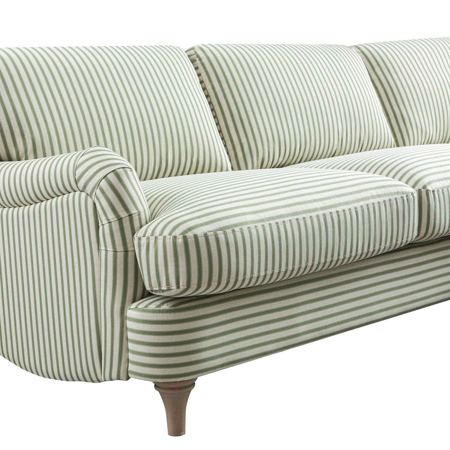 Daphnis Green Striped Linen Blend Sofa, Grande Chaise Sofa Right Hand Facing