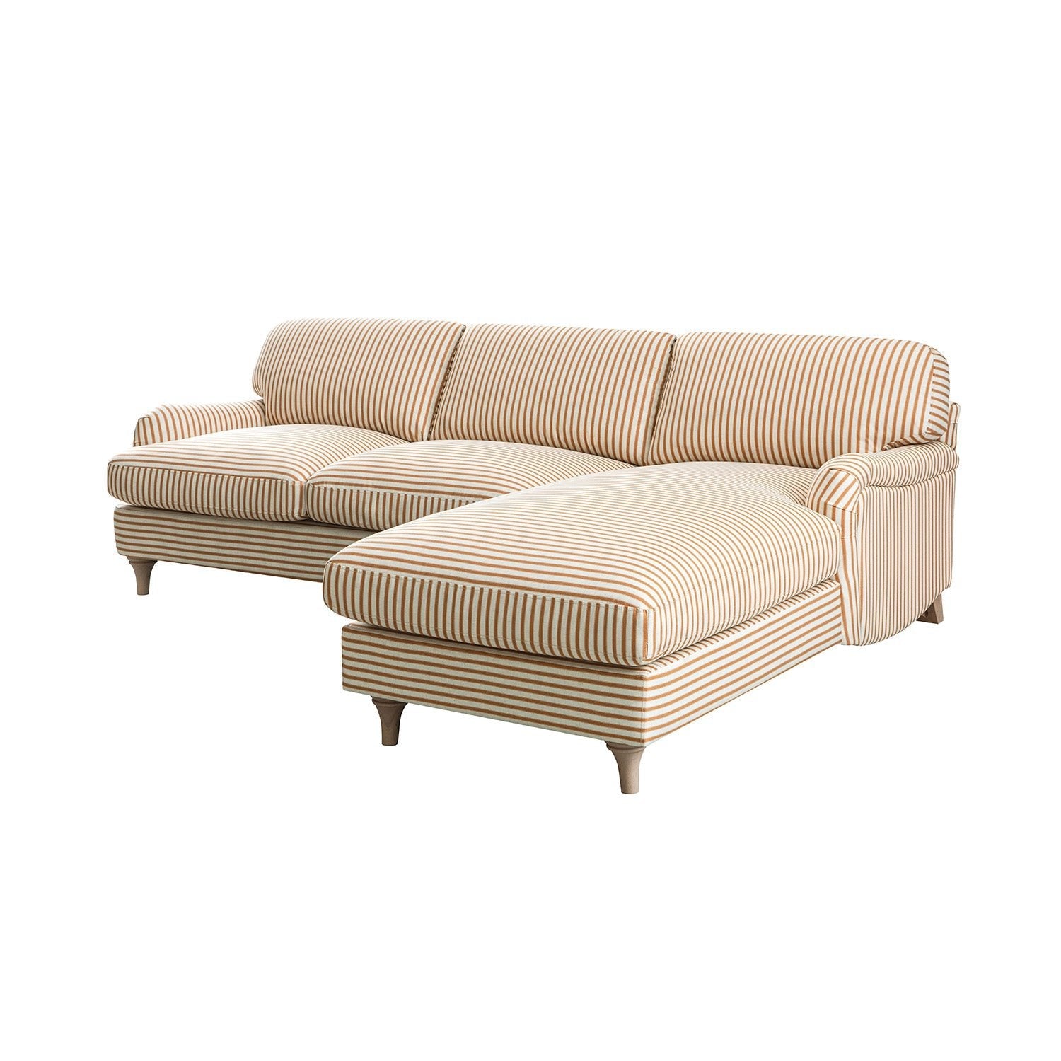 Daphnis Ochre Striped Linen Blend Sofa, Grande Chaise Sofa Right Hand Facing