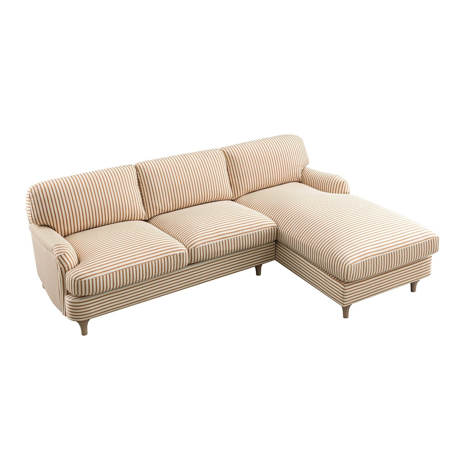 Daphnis Ochre Striped Linen Blend Sofa, Grande Chaise Sofa Right Hand Facing
