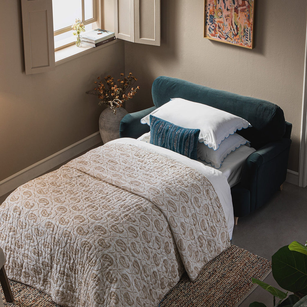 Daphnis Aegean Blue Velvet Sofa Bed, Loveseat