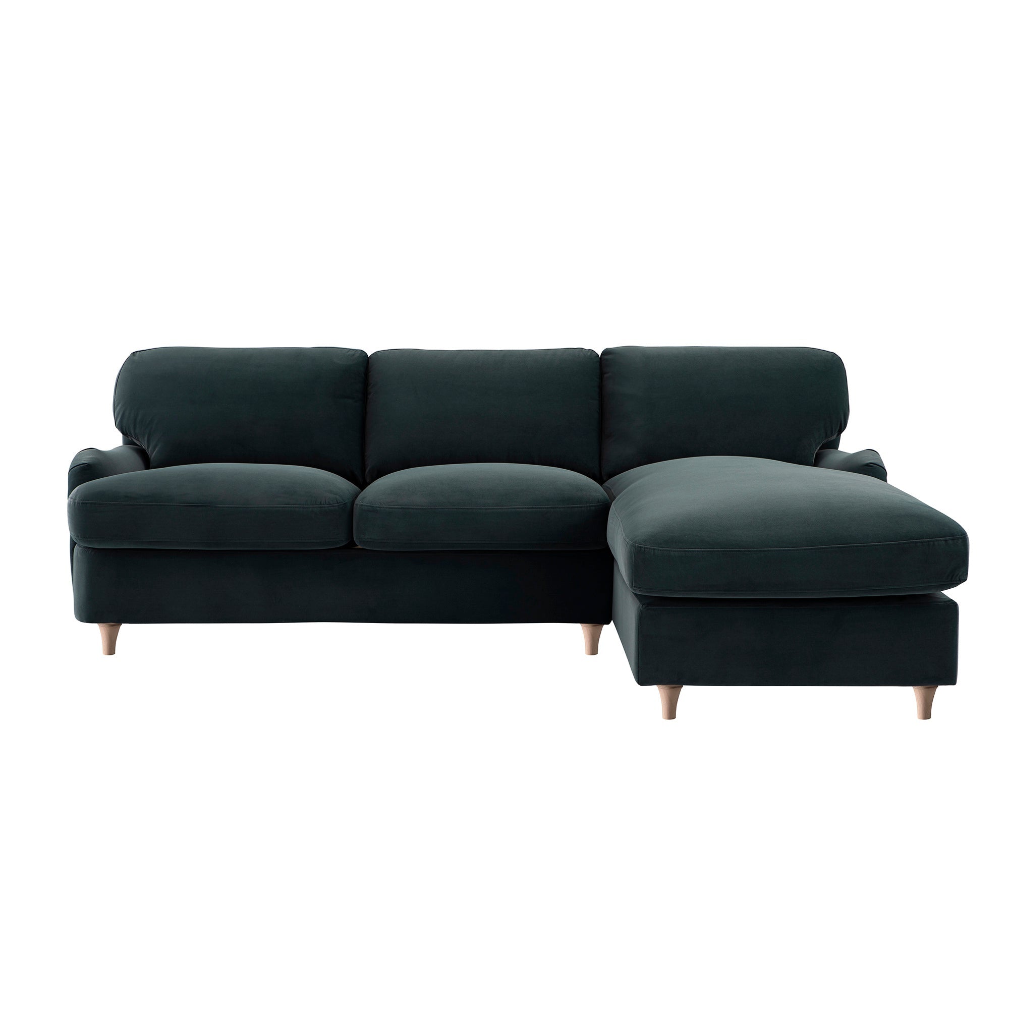 Daphnis Aegean Blue Velvet Sofa Bed, Grande Chaise Right Hand Facing