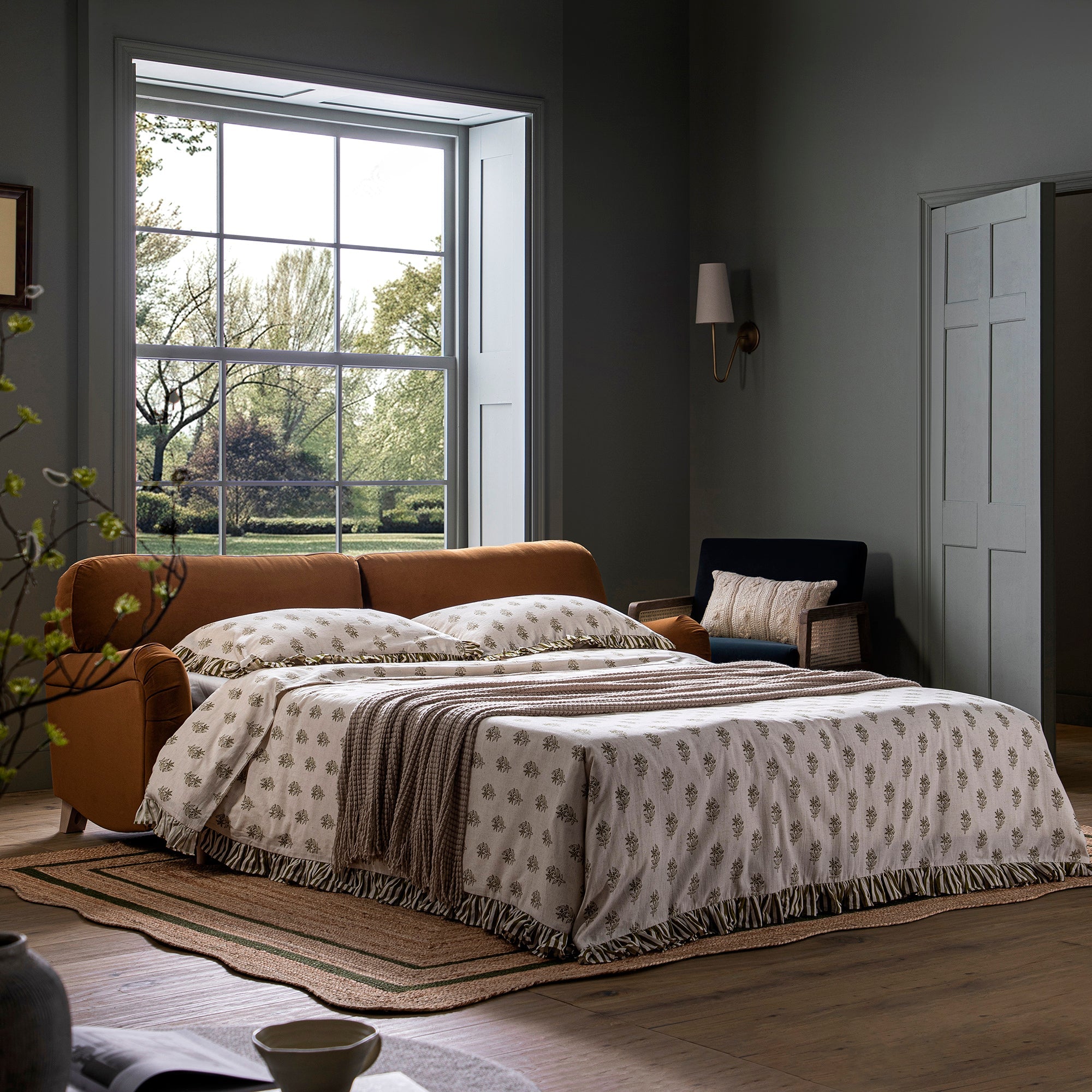 Daphnis Cinnamon Velvet Sofa Bed, Large 3-Seater