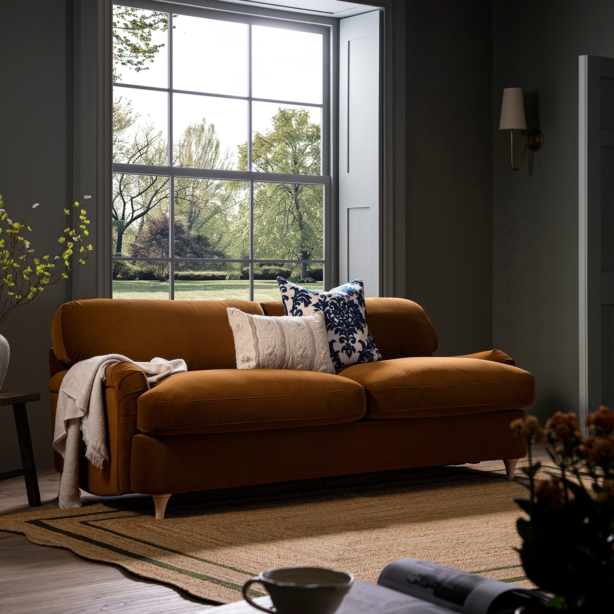 Daphnis Cinnamon Velvet Sofa Bed, Large 3-Seater