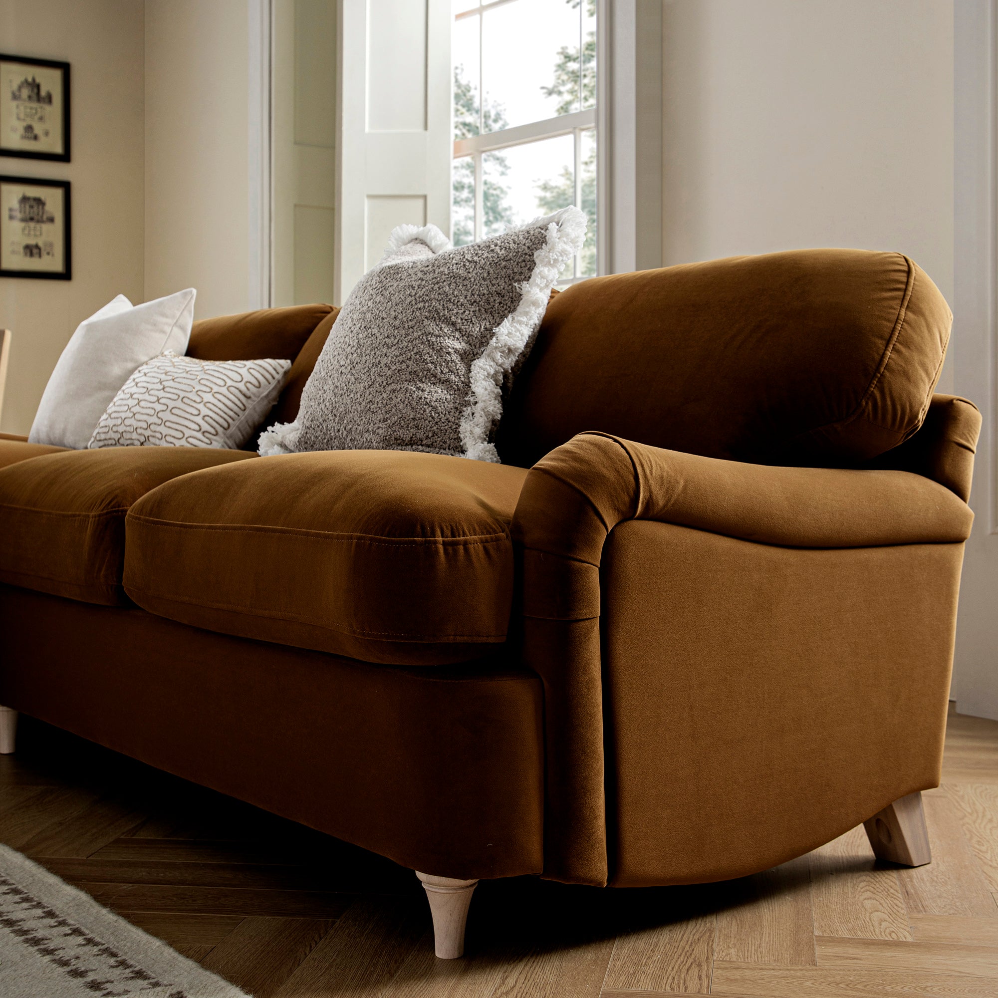 Daphnis Cinnamon Velvet Sofa Bed, Grande Chaise Left Hand Facing