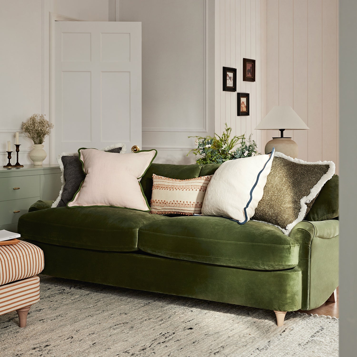 Daphnis Fern Green Velvet Sofa Bed, Large 3-Seater