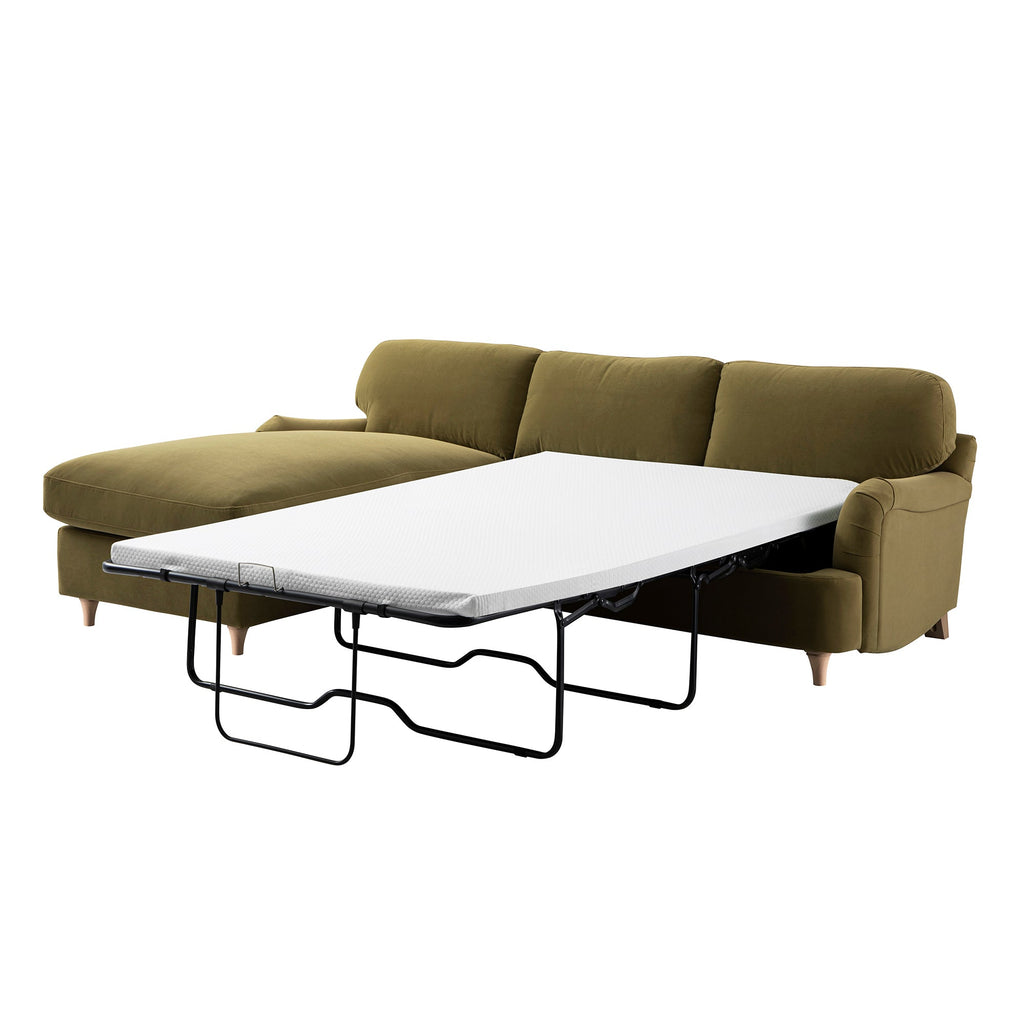 Daphnis Fudge Velvet Sofa Bed, Grande Chaise Left Hand Facing