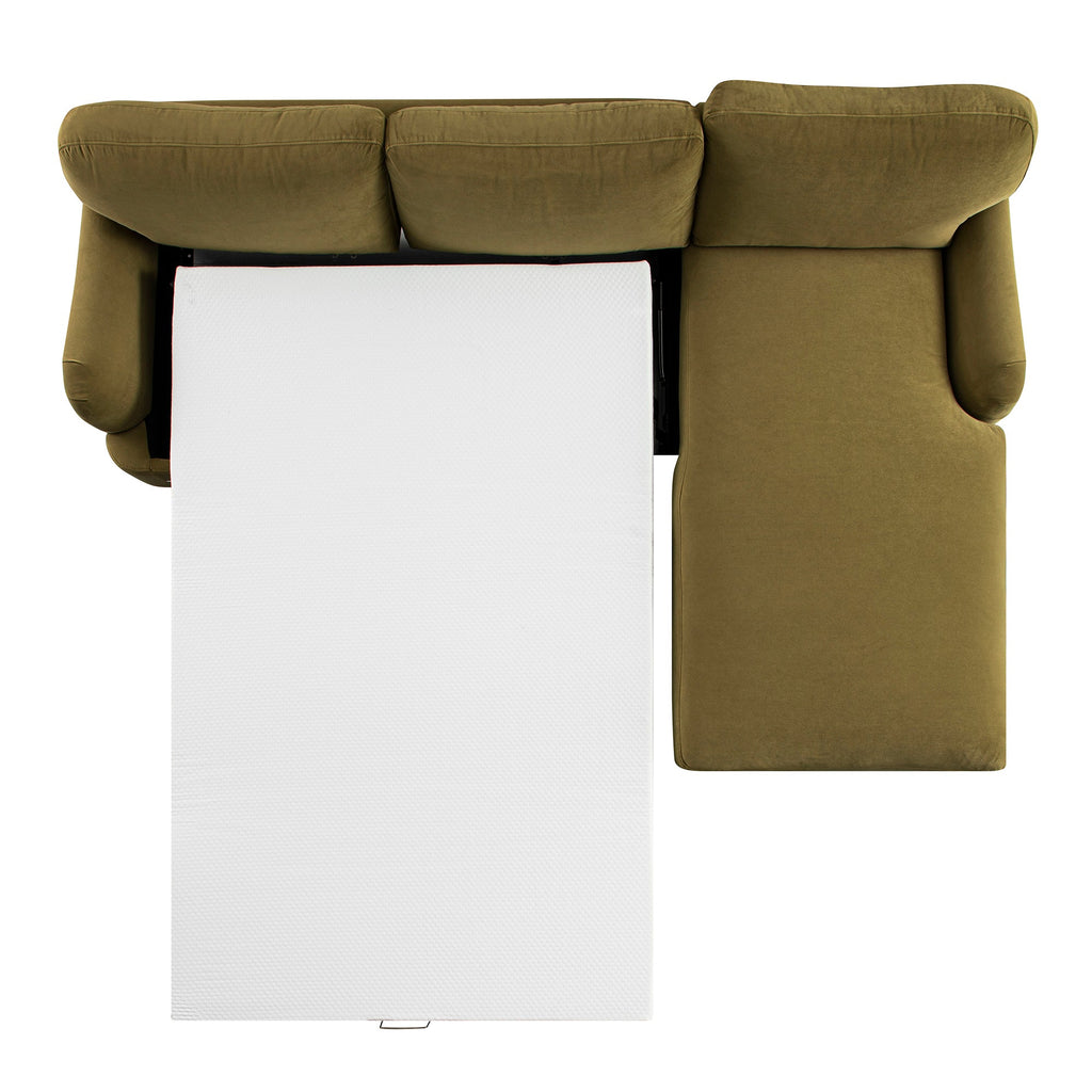 Daphnis Fudge Velvet Sofa Bed, Grande Chaise Right Hand Facing