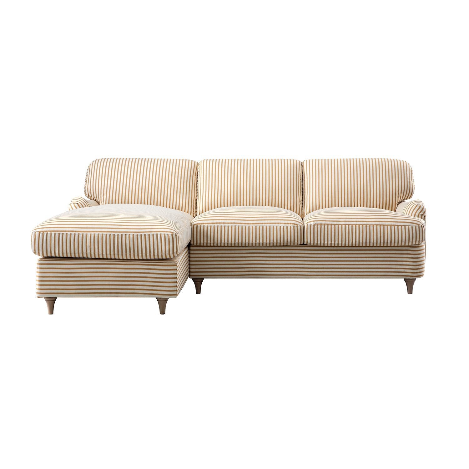 Daphnis Ochre Striped Linen Blend Sofa Bed, Grande Chaise Left Hand Facing