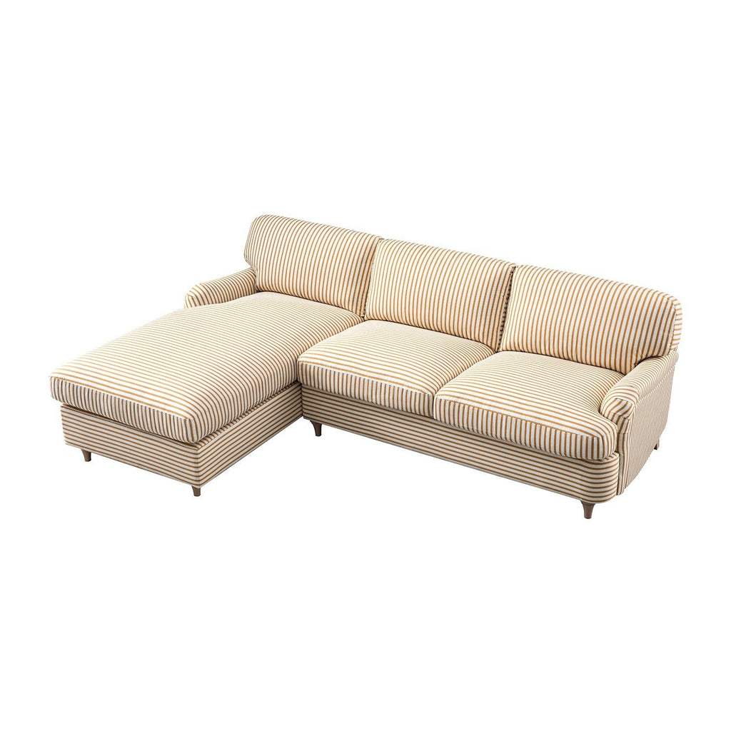 Daphnis Ochre Striped Linen Blend Sofa Bed, Grande Chaise Left Hand Facing