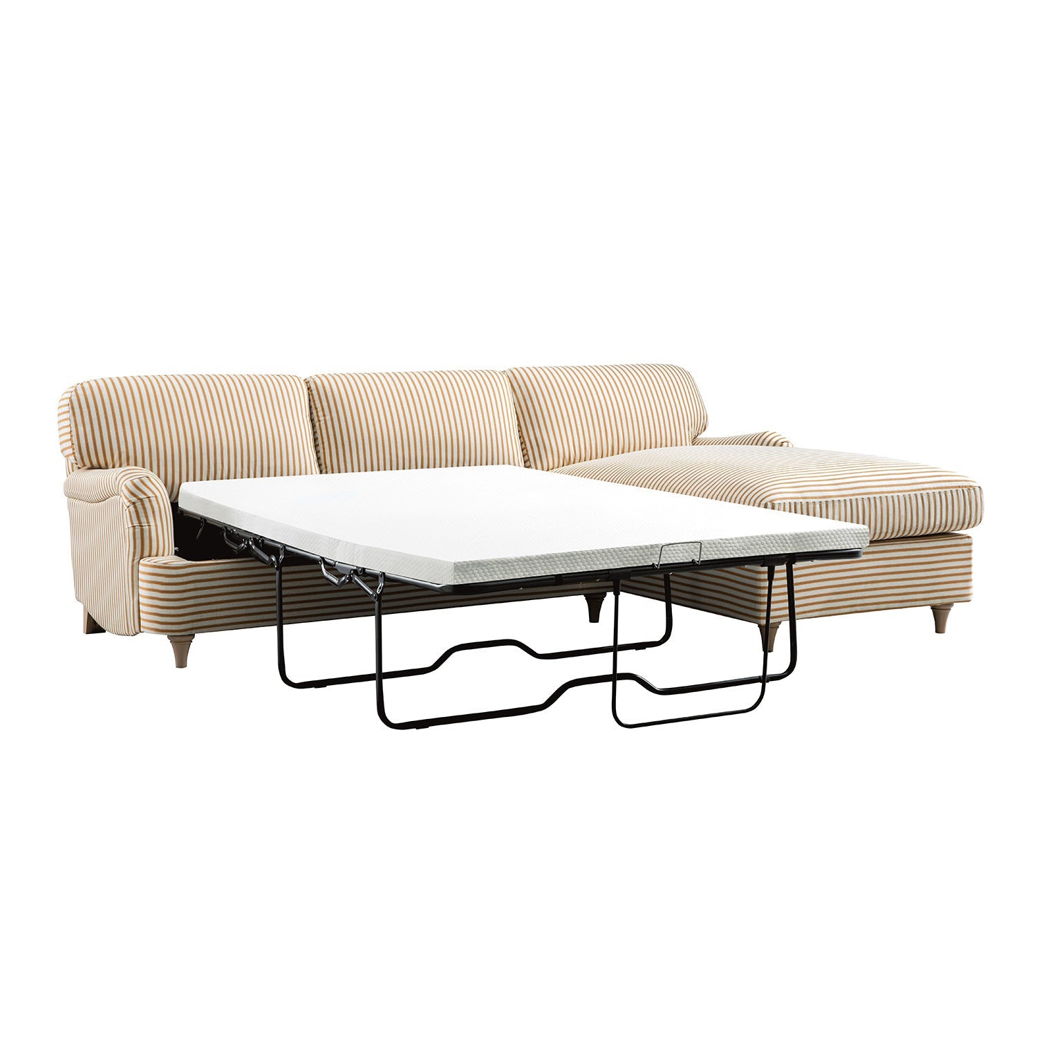 Daphnis Ochre Striped Linen Blend Sofa Bed, Grande Chaise Right Hand Facing