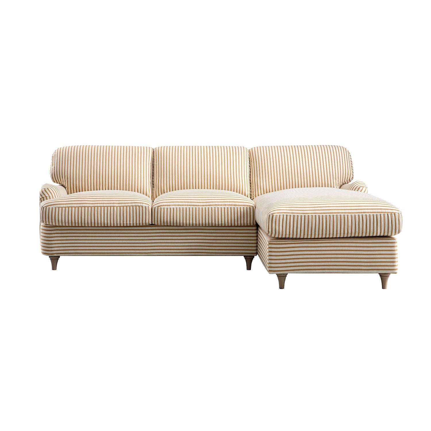 Daphnis Ochre Striped Linen Blend Sofa Bed, Grande Chaise Right Hand Facing