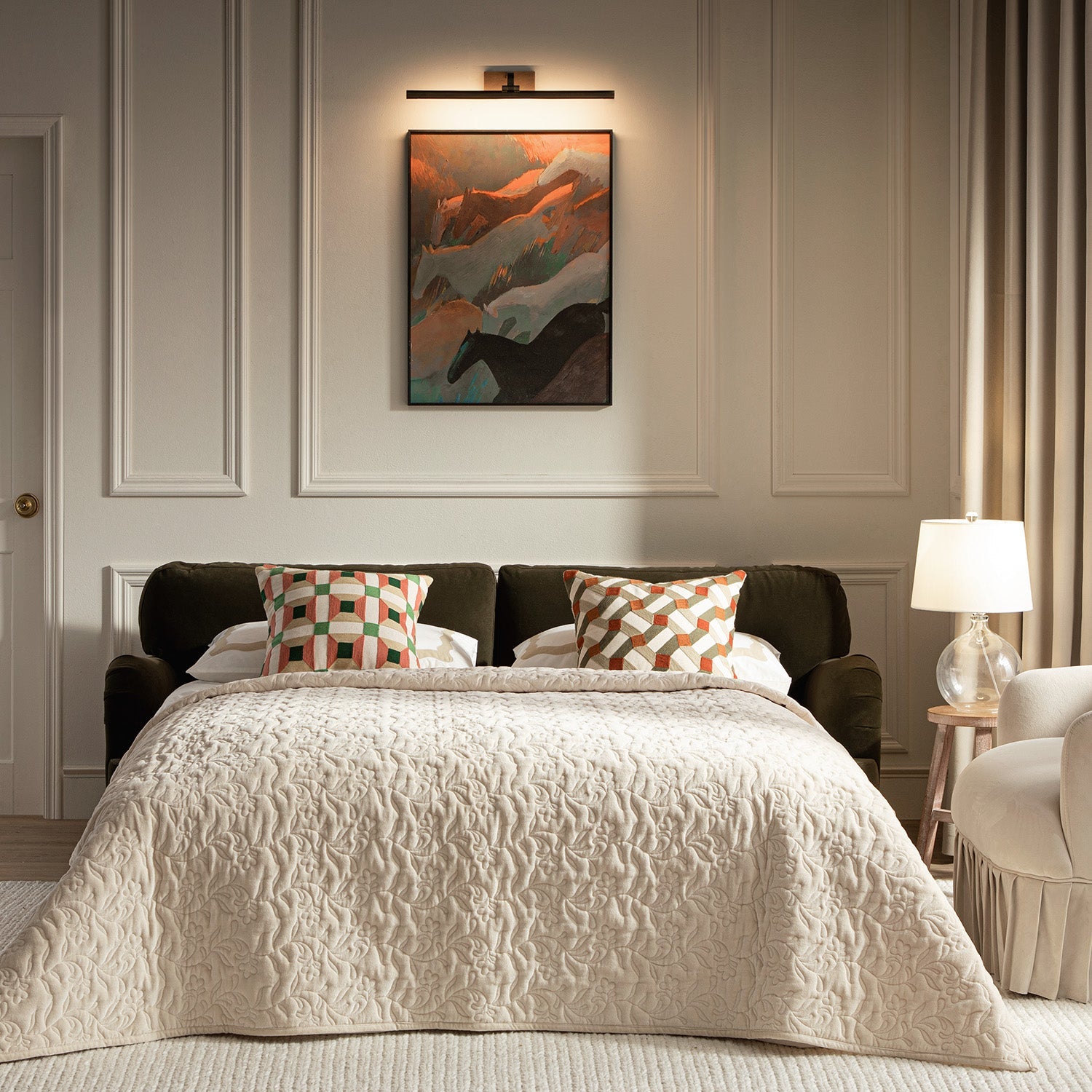 Daphnis Seaweed Velvet Sofa Bed, Large 3-Seater