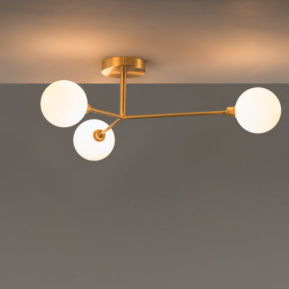 3 Light Flush Ceiling Light - Brass
