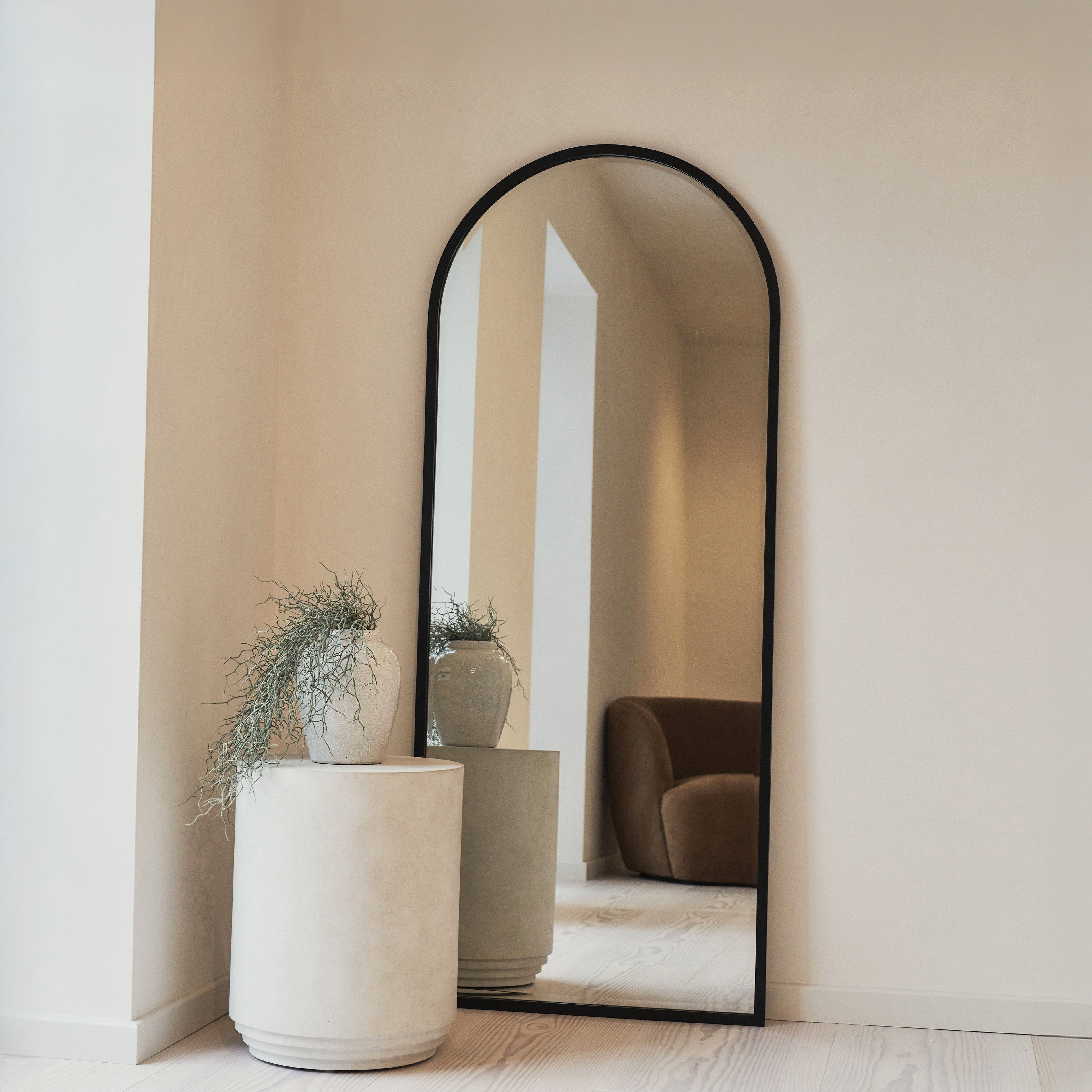 Higgins - Full Length Black Large Arched Metal Mirror 170cm x 70cm