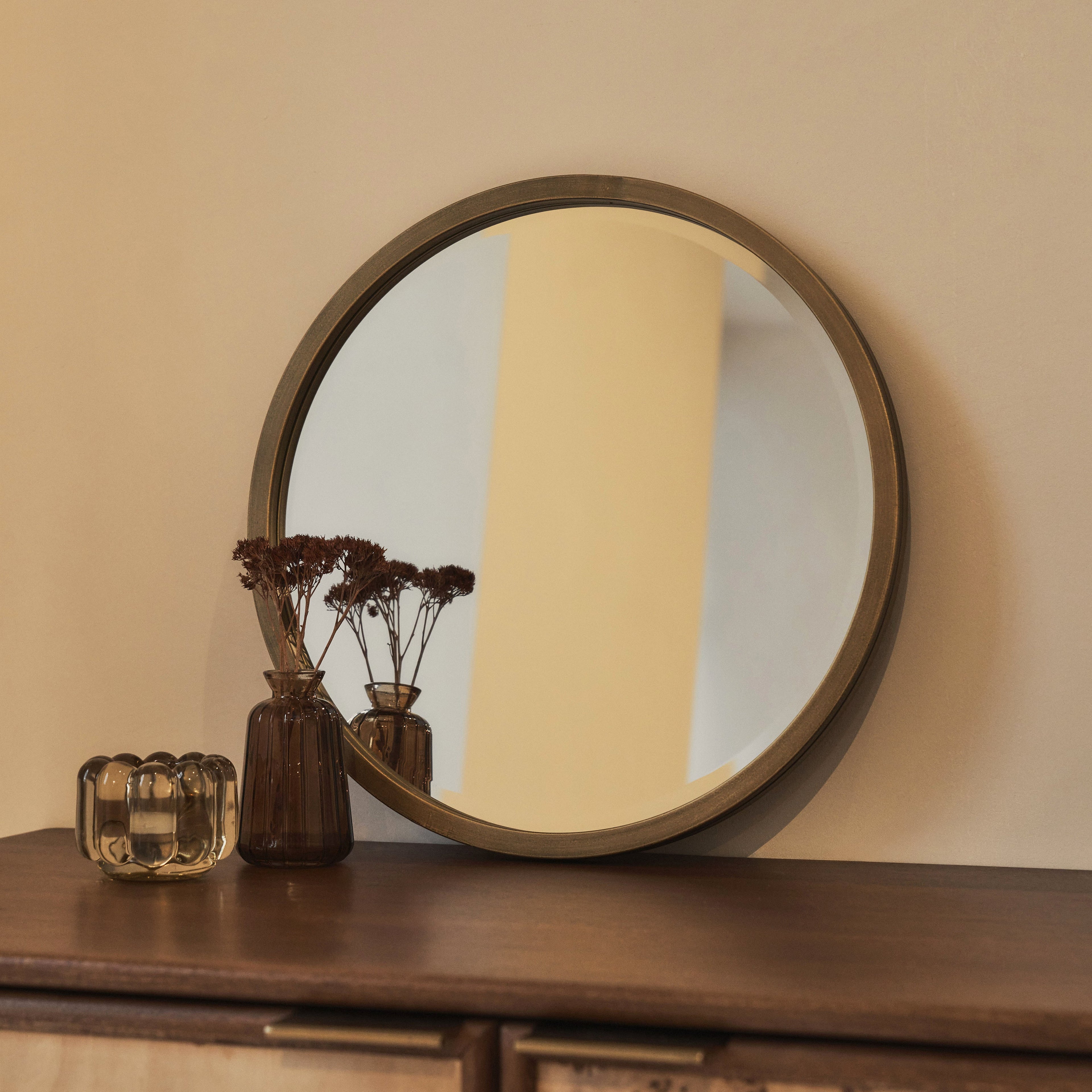 Higgins - Gold Metal Modern Round Wall Mirror 40cm x 40cm