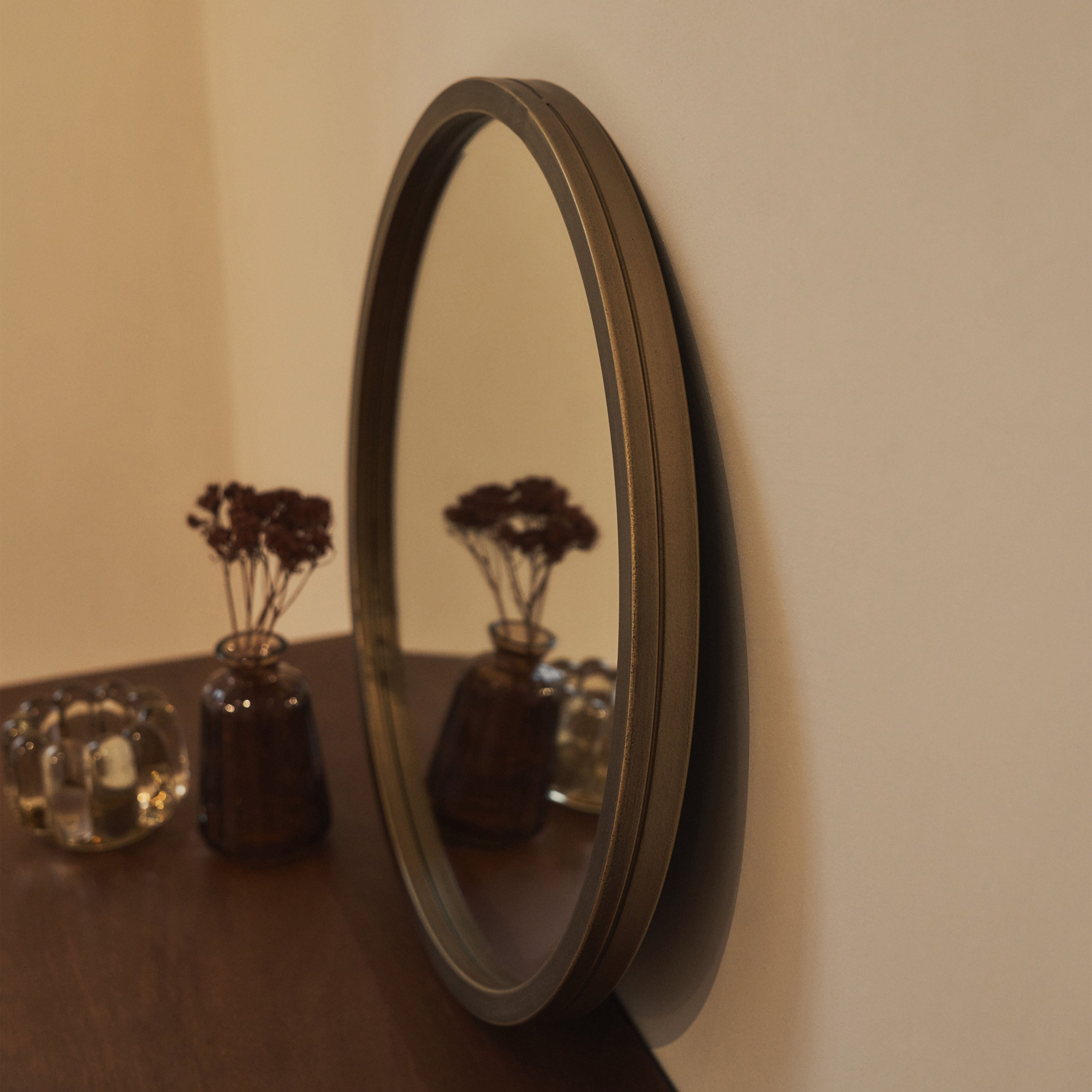 Higgins - Gold Metal Modern Round Wall Mirror 40cm x 40cm