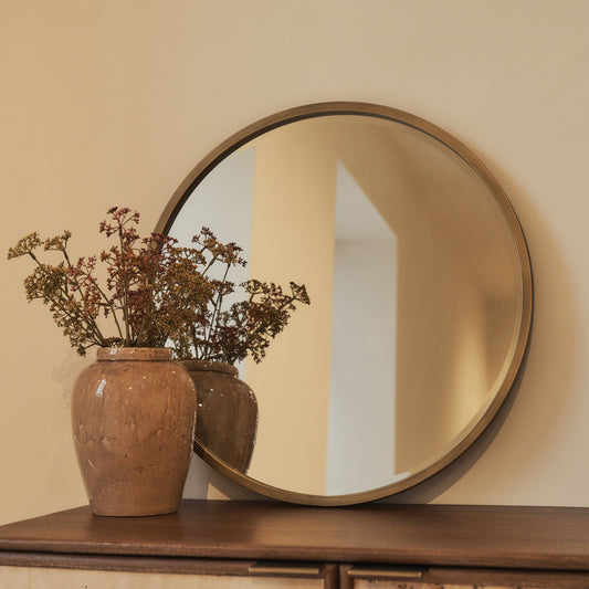 Higgins - Gold Metal Modern Round Wall Mirror 60cm x 60cm