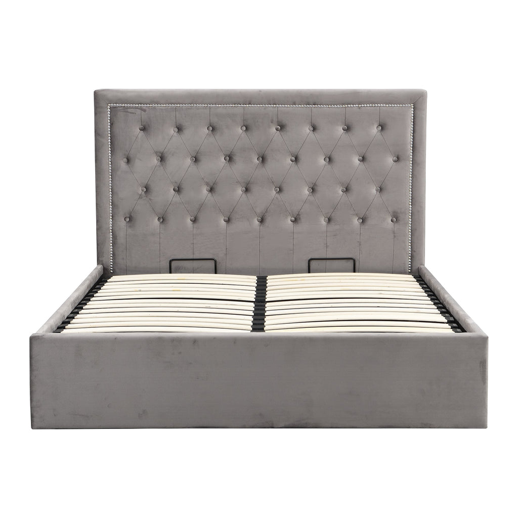 Hartwell Upholstered Ottoman Storage Bed with Deeply Buttoned Headboard (Grey Velvet)