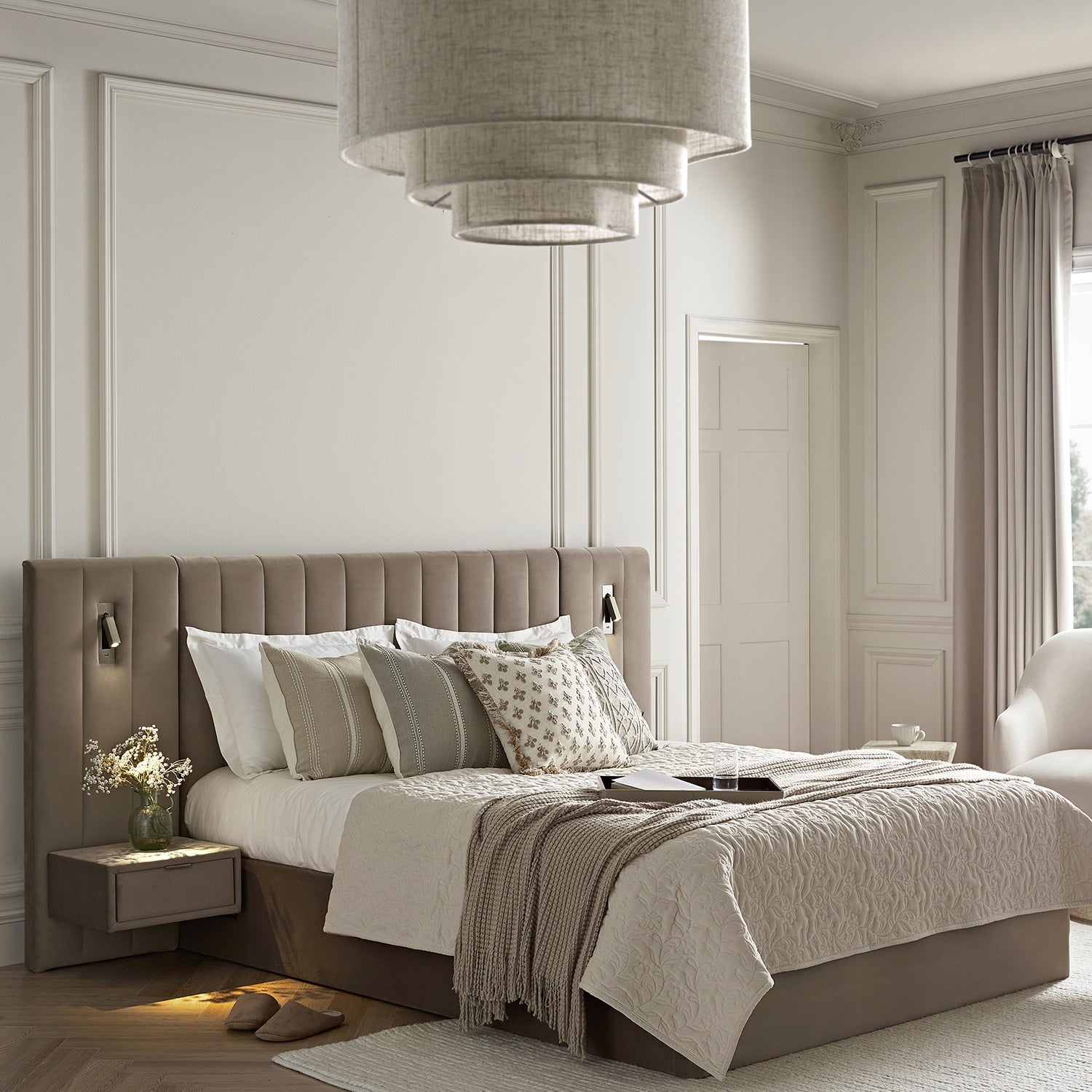 Tremezzo Oversized Ottoman Storage Bed, Taupe Velvet