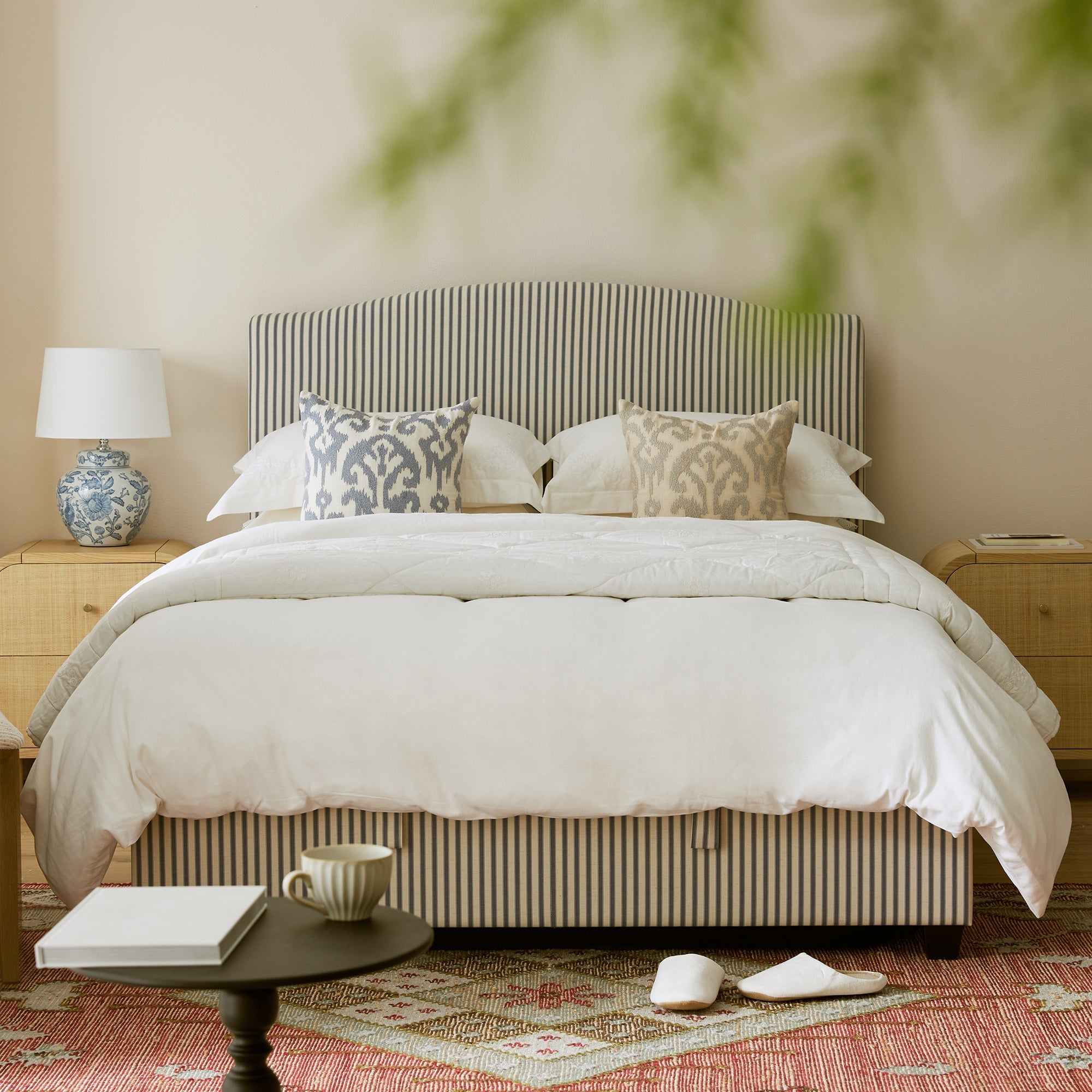 Chilworth Upholstered Ottoman Storage Bed, Blue Stripe Linen Blend