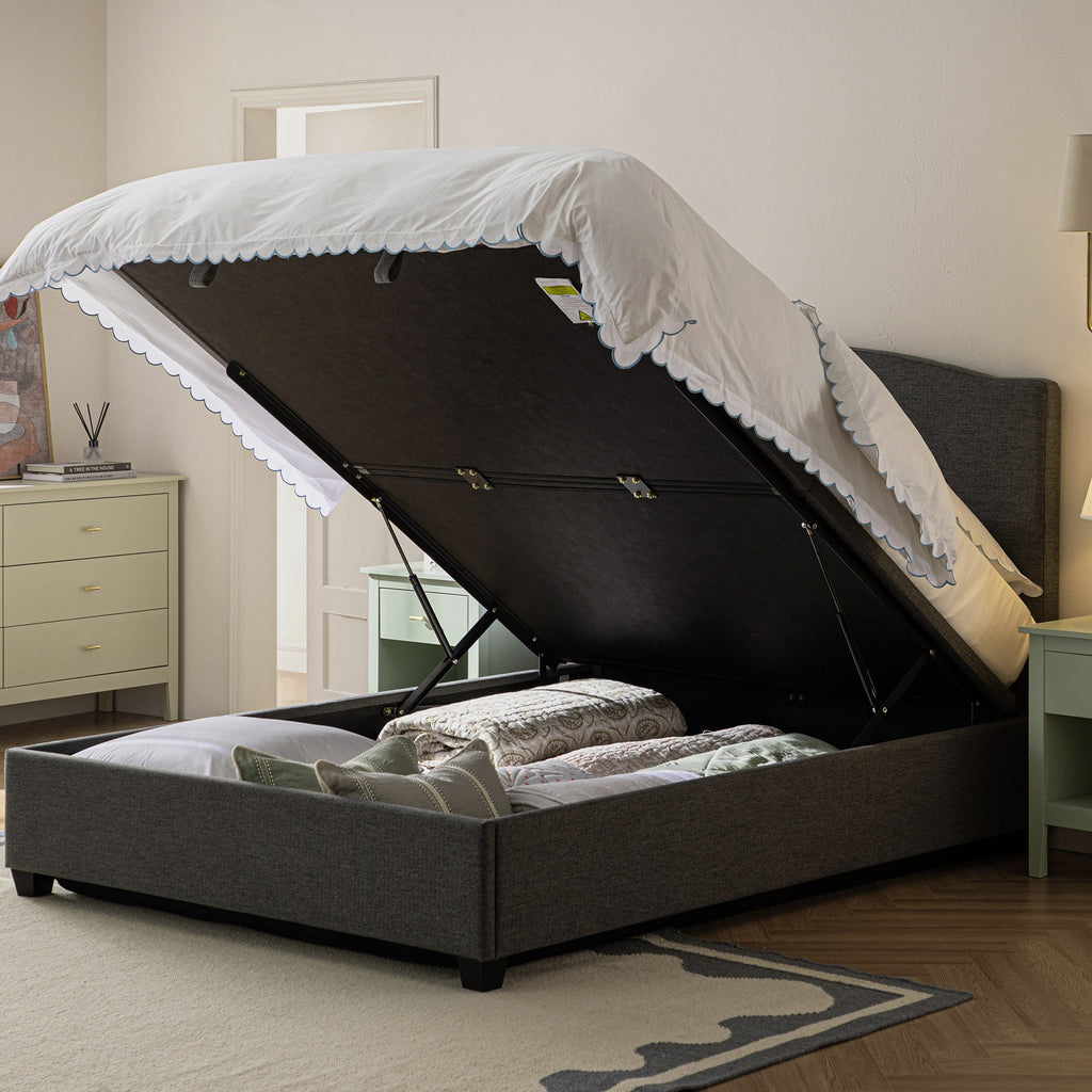 Chilworth Upholstered Ottoman Storage Bed, Dark Grey Weave Fabric