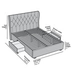 Weston Buttoned Wing Back Upholstered 2-Drawer Storage Bed (Grey Fabric)