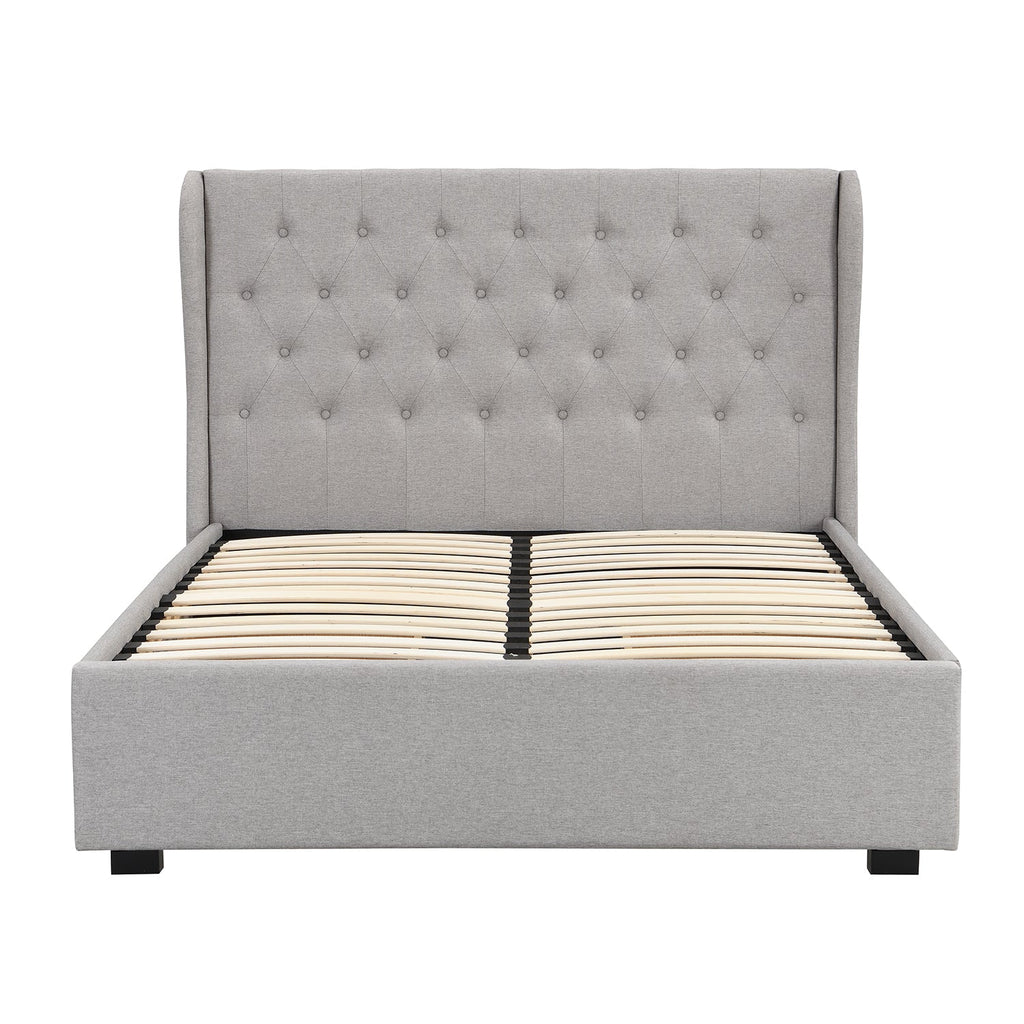 Weston Buttoned Wing Back Upholstered 2-Drawer Storage Bed (Grey Fabric)
