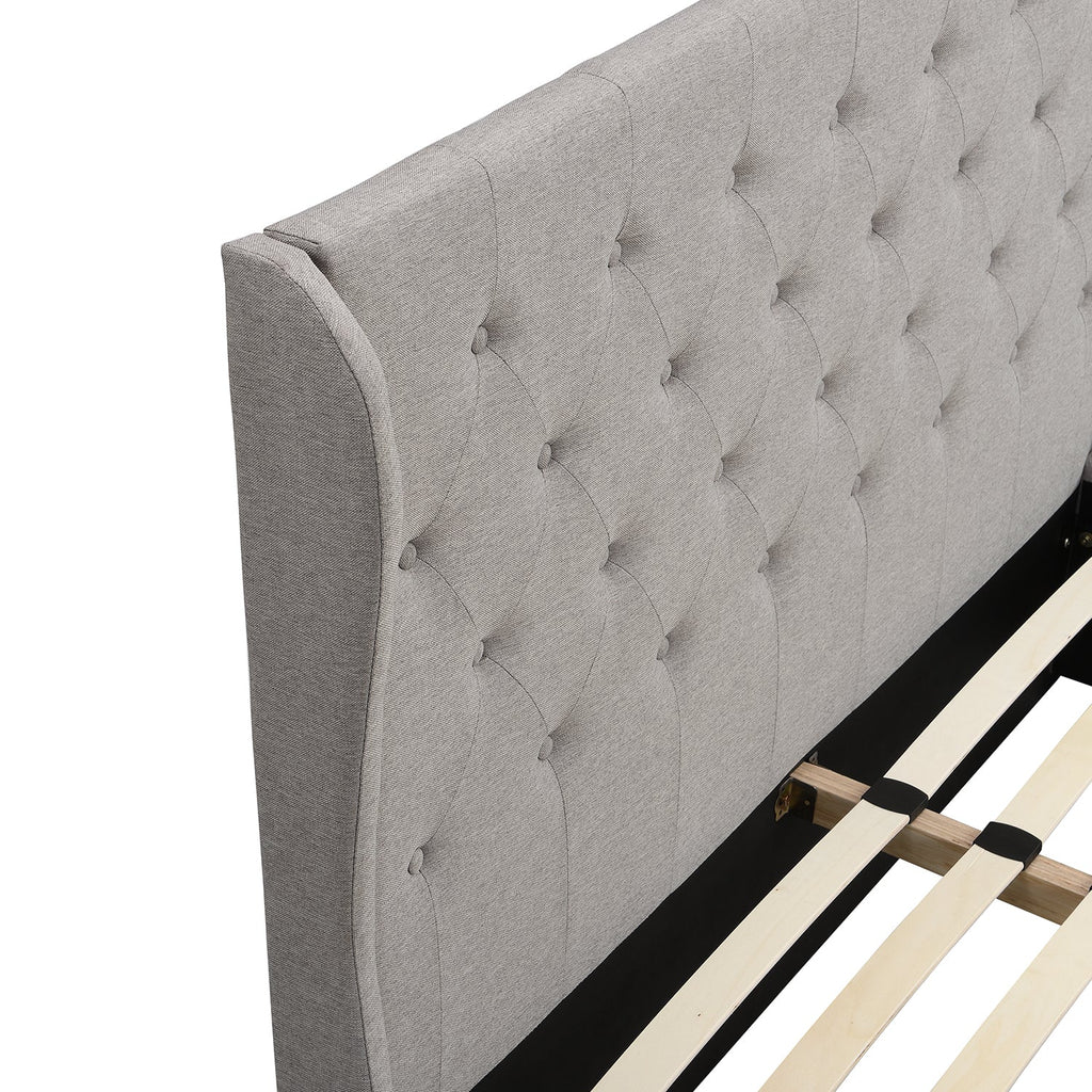 Weston Buttoned Wing Back Upholstered 2-Drawer Storage Bed (Grey Fabric)
