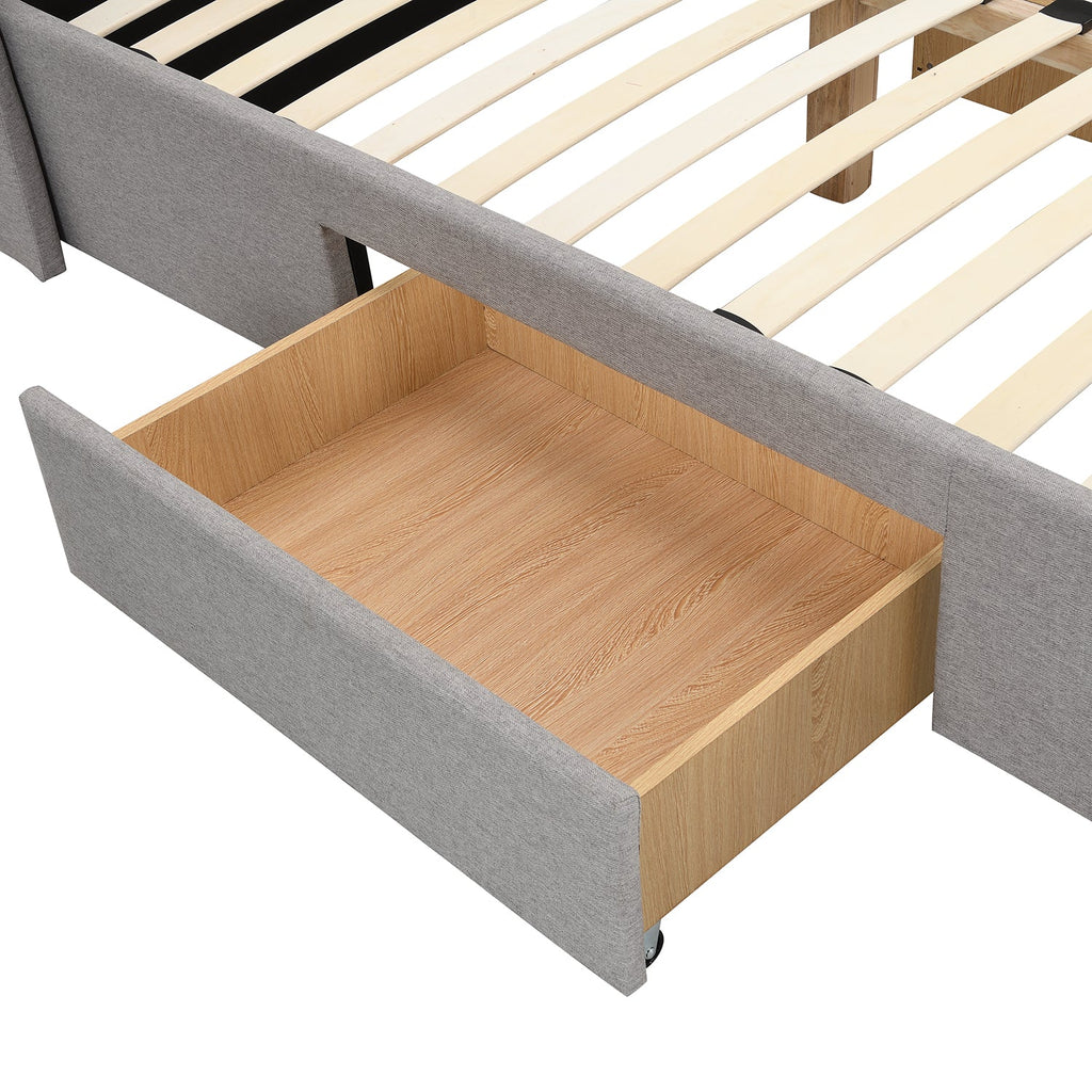 Weston Buttoned Wing Back Upholstered 2-Drawer Storage Bed (Grey Fabric)