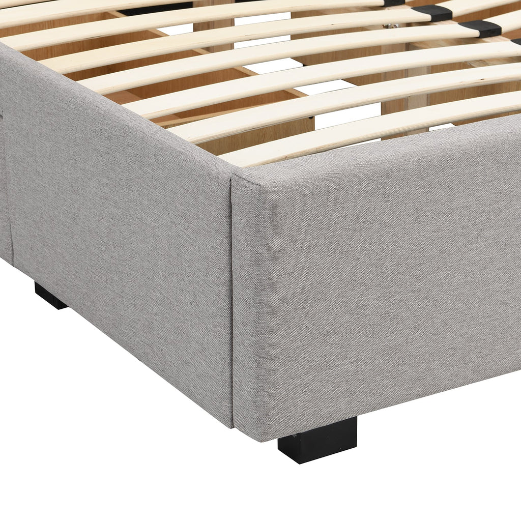 Weston Buttoned Wing Back Upholstered 2-Drawer Storage Bed (Grey Fabric)