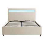 Pimlico End Opening Ottoman Storage Bed Frame with Multi-colour LED Headboard (Beige Fabric)