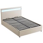 Pimlico End Opening Ottoman Storage Bed Frame with Multi-colour LED Headboard (Beige Fabric)
