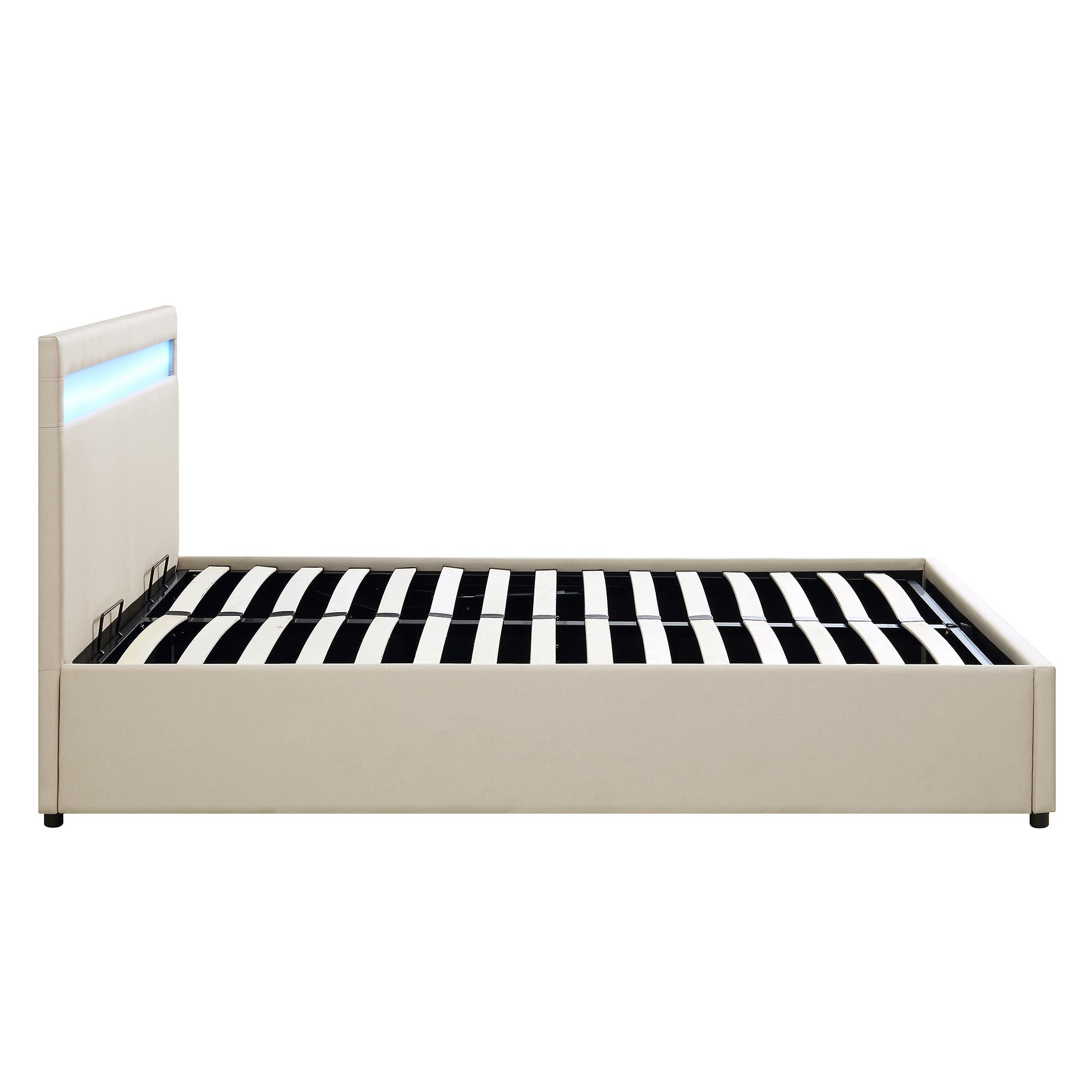 Pimlico End Opening Ottoman Storage Bed Frame with Multi-colour LED Headboard (Beige Fabric)
