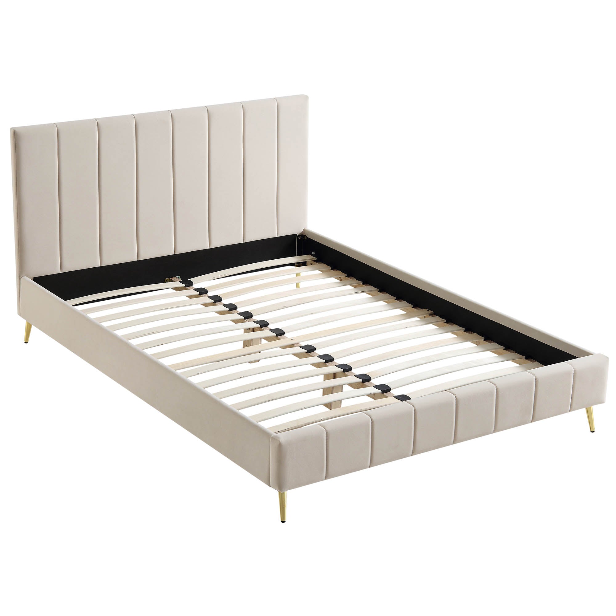 Sylvie Velvet Upholstered Bed Frame with Golden Chrome Legs, Champagne Velvet