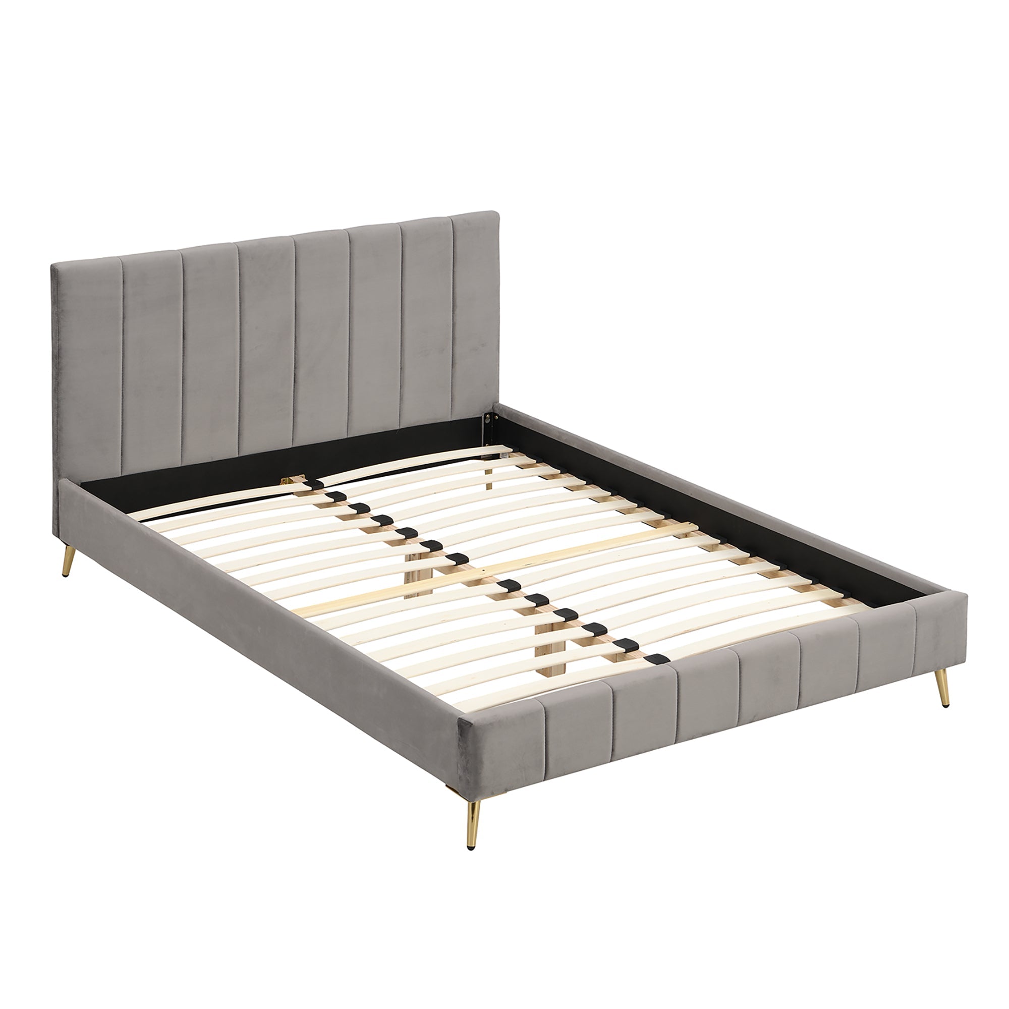Sylvie Velvet Upholstered Bed Frame with Golden Chrome Legs (Grey)