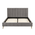 Sylvie Velvet Upholstered Bed Frame with Golden Chrome Legs (Grey)