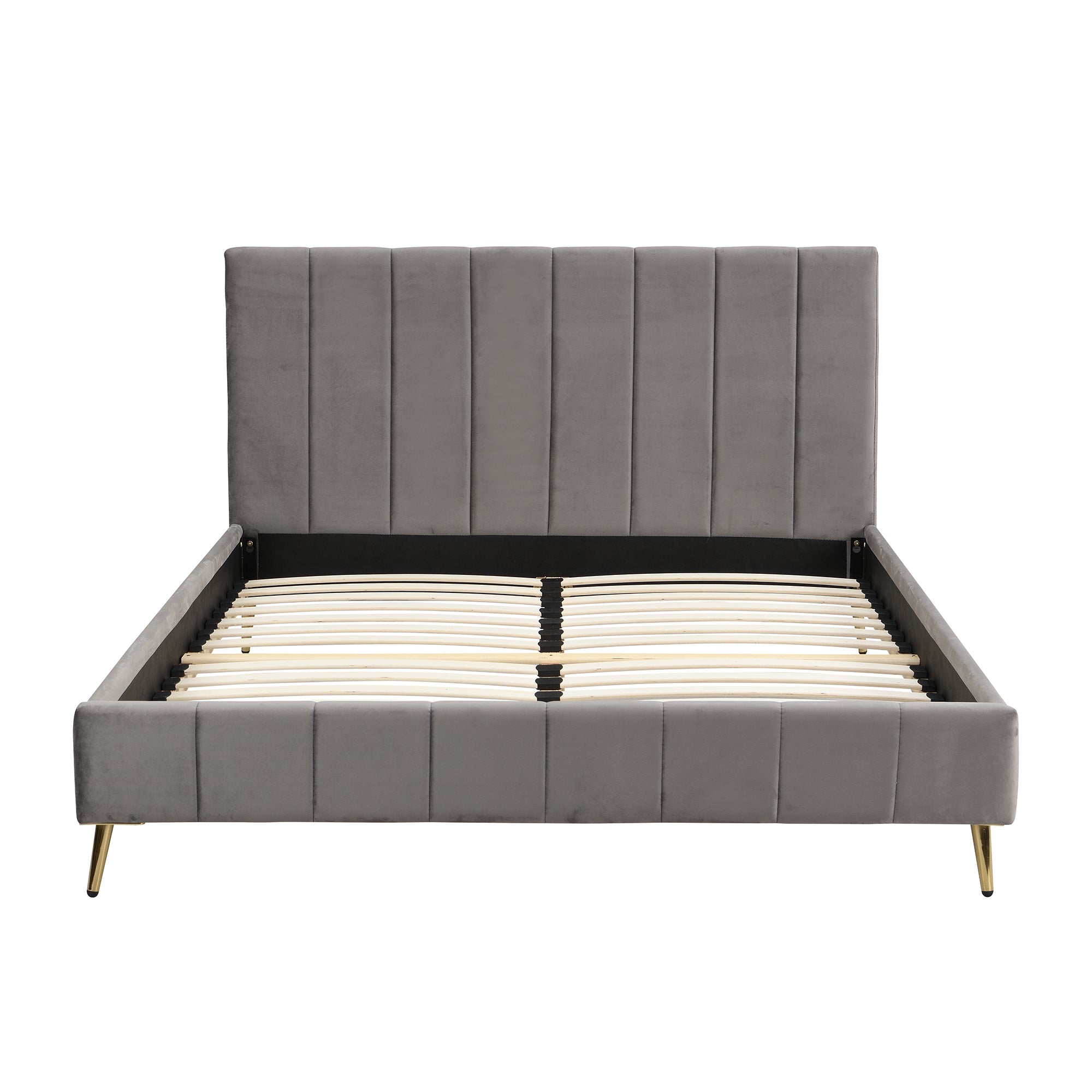 Sylvie Velvet Upholstered Bed Frame with Golden Chrome Legs (Grey)