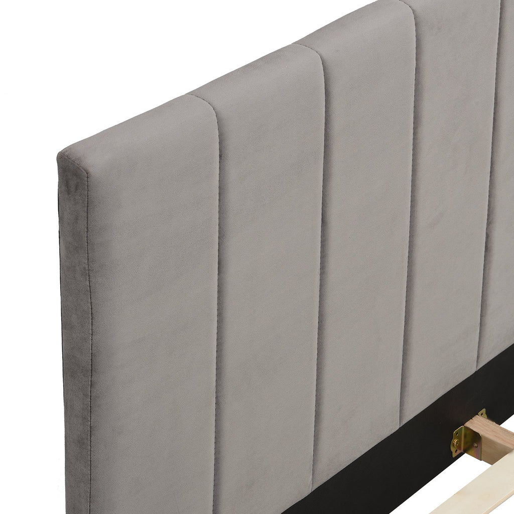 Sylvie Velvet Upholstered Bed Frame with Golden Chrome Legs (Grey)