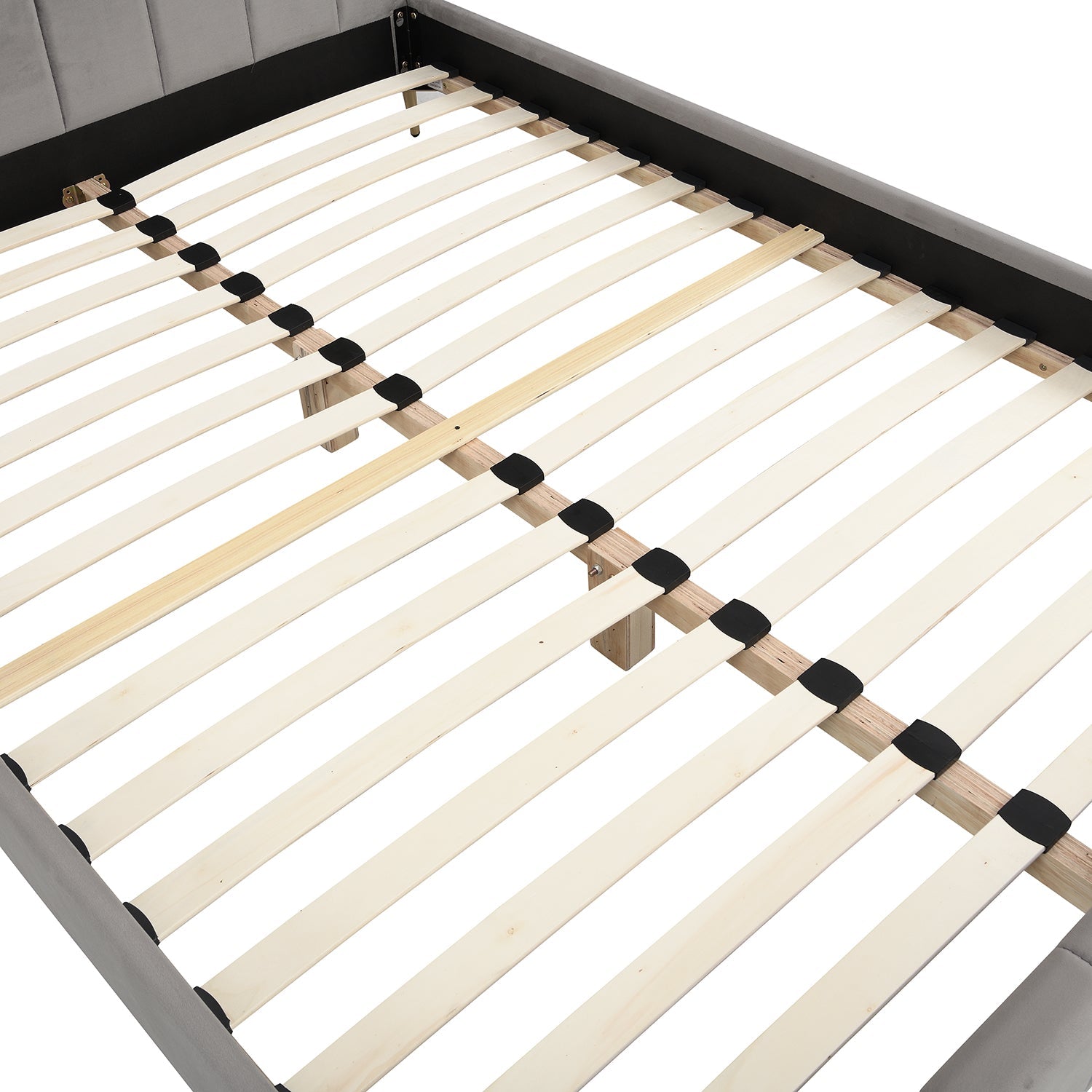 Sylvie Velvet Upholstered Bed Frame with Golden Chrome Legs (Grey)