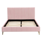 Sylvie Velvet Upholstered Bed Frame with Golden Chrome Legs, Pink Velvet